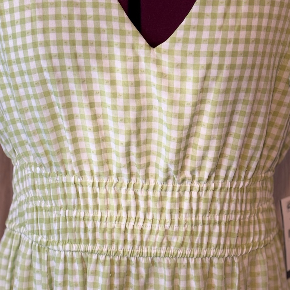 Taylor Lime Green and Cream Checked Gingham Maxi Dress - Picture 4 of 9